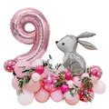 Easter bunny balloon set with large pink number 9 and colorful latex base decor - Rose Gold Rabbit (Number 9)