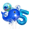 Ocean themed birthday balloon set with whale foil balloon and blue number 5 for 5th party - Whale Style (5)