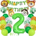 Flat lay of jungle animal 2nd birthday set with number 2 balloon and tiger banner - 2nd Birthday Theme (Set 2)