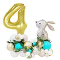 Easter rabbit balloon set with gold number 4 and colorful latex balloon base stand - Gold Rabbit (Number 4)