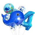 Blue ocean whale 4th birthday balloon set with number 4 and blue confetti balloons - Whale Style (4)