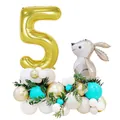 Easter party balloon set with golden number 5, grey rabbit foil and latex balloons - Gold Rabbit (Number 5)