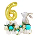 Gray Easter bunny and gold number 6 balloon set for 6th birthday party decoration - Gold Rabbit (Number 6)