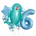Green seal balloon and blue number 6 foil balloon set with blue sequin latex balloons - Sea Lion Style (6)