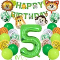 Kit fête animaux jungle avec ballons lion tigre chiffre 5 vert et bannière joyeux anniversaire - Thème 5ème Anniversaire (Série 5)