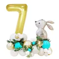Gray Easter cartoon bunny balloon set with large gold number 7 foil balloon for kids party - Gold Rabbit (Number 7)