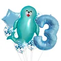 Set of 7 teal sea lion and blue number 3 balloons for 3rd birthday party decoration - Sea Lion Style (3)