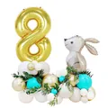 Gray Easter rabbit balloon set with large golden number 8 foil balloon and faux leaves - Gold Rabbit (Number 8)
