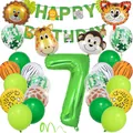 Kit anniversaire jungle avec bannières animaux et ballon chiffre 7 vert décoratif - Thème 7ème Anniversaire (Série 7)