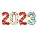 Set of 2023 number foil balloons with colorful doughnut icing patterns for parties - Donut Theme (2023)