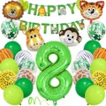 Kit fête animaux jungle avec ballon chiffre 8 et bannière safari pour décoration - Thème 8ème Anniversaire (Série 8)