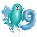 Ocean theme party set with teal sea lion, blue number 9 and star foil balloons - Sea Lion Style (9)