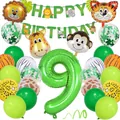 Détails du kit fête 9ème anniversaire animaux jungle avec ballons lion tigre et bannière - Thème 9ème Anniversaire (Série 9)