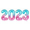 Blue and pink gradient 40 inch foil number balloons 2023 with white polka dots - Starry Sky (2023)