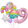 Detail eines bunten Dessert Party Ballon Sets mit großer rosa Zahl Neun zur Feier - Zuckerstangen Eiscreme Set 9 (Nummer 9)
