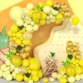 Hawaiian pineapple balloon garland kit with yellow latex balloons and tropical palm leaves - Pineapple Theme Set / 106 Pieces Set