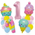 Pink number 1 balloon set with cupcake and ice cream foil balloons for kids birthday party - Number One Theme Style (Candy Ice Cream Set 1)