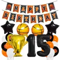 Basketball 15. Geburtstag Party-Set mit Meisterpokal und Folienballons - Zweistelliger Geburtstag Stil