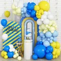 Blue and yellow macaron balloon arch kit for birthday party decorations with backdrop - Blue Macaron Balloon Arch Set