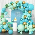 Mint green and teal balloon arch kit with metallic gold accents for birthday party decor - Mint Green Balloon Chain Set