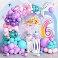 Set ghirlanda di palloncini sirena con colori rosa blu viola e coda di pesce argento - Stile 6° Compleanno