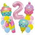 Pink number 2 foil balloon set with ice cream and candy theme for toddler birthday - Number Two Theme Style (Candy Ice Cream Set 2)