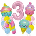 Pink number 3 balloon set with candy and ice cream cartoon shapes for party decor - Number Three Theme Style (Candy Ice Cream Set 3)