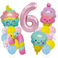 Ballon chiffre 6 rose avec ballons bonbons et glaces pour le 6ème anniversaire d'une fille - Number Six Theme Style (Candy Ice Cream Set 6)