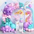 Mermaid party decor with pastel balloon arch and silver fish tail foil balloon set - 2nd Birthday Style