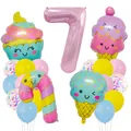 Kit de ballons rose chiffre 7 avec ballons glace et cupcake pour fête d'enfants - Number Seven Theme Style (Candy Ice Cream Set 7)