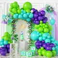 Blue purple and green balloon arch kit with gold Happy Birthday sign for party decor - Blue Purple Green Balloon Garland Festival Decoration Kit