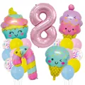 Kit ballon rose chiffre 8 avec ballons en aluminium glace et cupcake mignons - Number Eight Theme Style (Candy Ice Cream Set 8)
