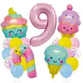Kit ballons chiffre 9 rose avec glaces et cupcakes pour décoration d'anniversaire enfant - Number Nine Theme Style (Candy Ice Cream Set 9)