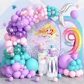 Addobbi festa sirena con palloncini viola e blu, stagnole a conchiglia e palloncino 9 - Stile 9° Compleanno