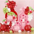 Strawberry balloon arch kit with pink and red latex balloons for birthday party decor - Strawberry Theme Balloons and Accessories Combination