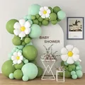 Daisy balloon arch kit with sage green and white latex balloons for baby shower party decor - Daisy Balloon Chain Kit