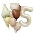 Detailed set of ice cream cone, heart, and cream number 5 matte aluminum balloons - Ice Cream Heart Set 5