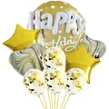 Set de globos de 22 pulgadas Happy Birthday con corazones de mármol y confeti dorado - Dorado