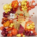 Thanksgiving balloon arch kit with turkey backdrop and autumn maple leaf foil balloons - Hazelnut Thanksgiving Style
