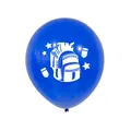 Gros plan d'un ballon en latex bleu de 12 pouces avec motif de sac à dos et fournitures - Ballon Style Bleu