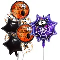 Halloween balloon set with Happy Halloween foil balloons, spider webs and sequin latex spheres - Halloween Spider Web Style