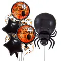 Detail of Halloween balloon set featuring spider, stars and orange confetti balloons - Halloween Spider Style