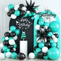 Birthday balloon arch kit with tiffany blue black white balloons and star foils - Nile Blue Balloon Chain Set