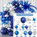 Navy blue and silver balloon arch kit with 94 pieces for boy's birthday party decor - Navy Blue White and Metallic Silver Balloons with Star Foil Balloon Set