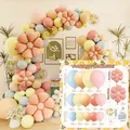 Daisy balloon garland arch kit with pastel pink, blue, and yellow macaron latex balloons - Matte Orange Style