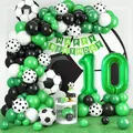 Voetbal thema verjaardag set met groene ballonnenboog, nummer 10 ballon en banner - Dubbel Cijfer Stijl
