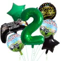 Macro shot of 7pcs game party balloons with green number 2 and black controller foil - Age 2 Set