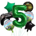 7-piece gaming theme balloon set featuring large green number 5 and gamepad foil balloons - Age 5 Set