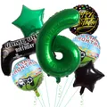 6th birthday video game theme balloon set with green number 6 and controller - Age 6 Set