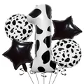 Detail of 5pcs cow print balloon set with large number 1 and black star shapes - Number 1 (nn007)